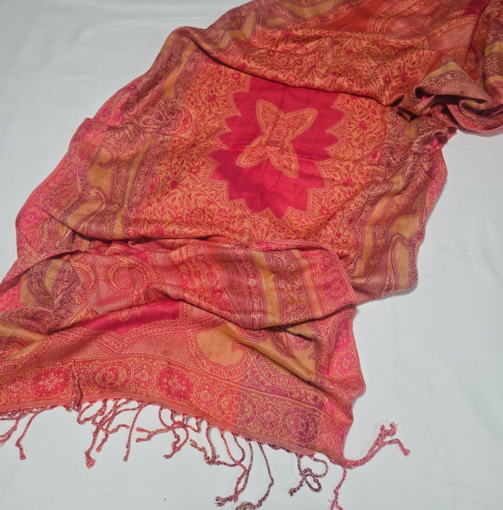 Fringe Pashmina Paisley Oversized Scarf Wrap Boho Whimsical Fairy Pink Purple